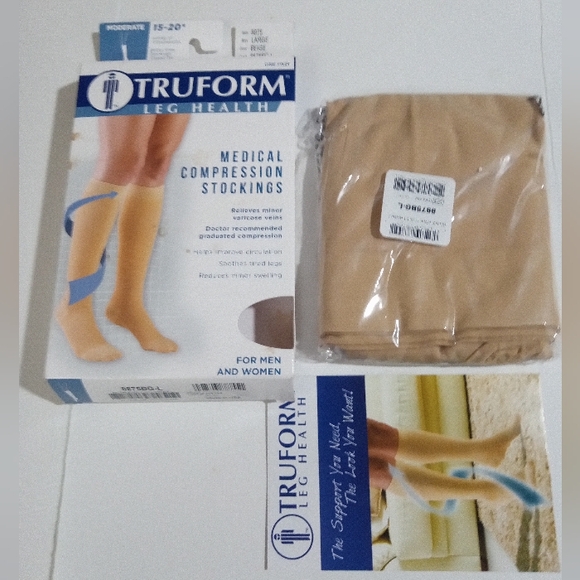 ⭐TRUFORM NUDE MEDICAL COMPRESSION STOCKINGS SOCKS SZ LARGE MODERATE 15-20 UNISEX - Picture 2 of 8